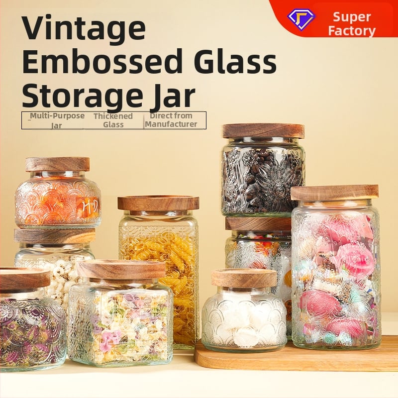 Retro staklena zatvorena posuda za čaj, okruglog oblika, 800–1000 ml