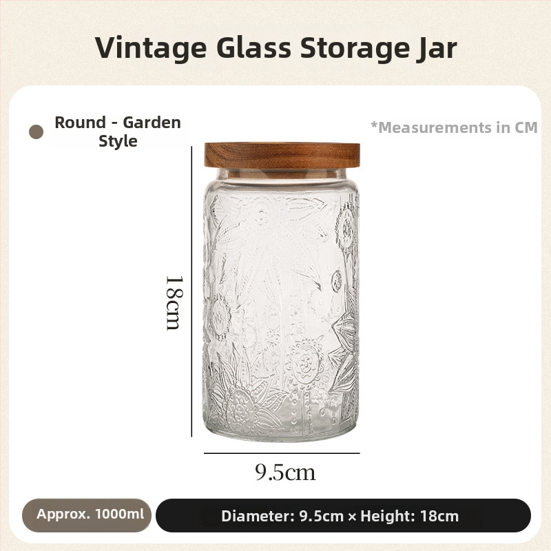 Retro staklena zatvorena posuda za čaj, okruglog oblika, 800–1000 ml