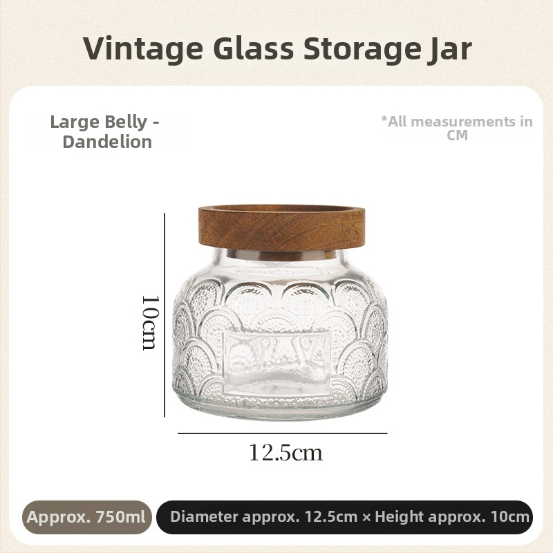 Retro staklena zatvorena posuda za čaj, okruglog oblika, 800–1000 ml