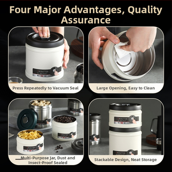 Стоманен вакуум-запечатващ буркан за съхранение на кафе на зърна и чай, 301–500 ml, кръгла форма