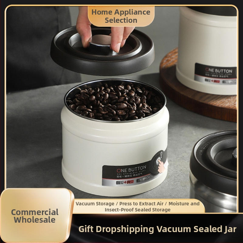 Стоманен вакуум-запечатващ буркан за съхранение на кафе на зърна и чай, 301–500 ml, кръгла форма