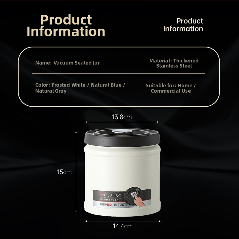 Стоманен вакуум-запечатващ буркан за съхранение на кафе на зърна и чай, 301–500 ml, кръгла форма