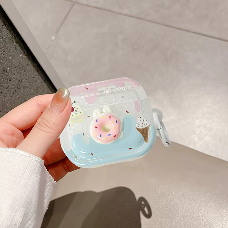Carcasă de protecție AirPods 4a generație, TPU moale, design donut desen animat, realizare manuală, compatibil cu AirPods 2/3 generație