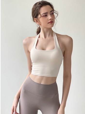 Női pánt nélküli jóga felső melltartóbetéttel, lélegző, gyorsan száradó anyag (nylon 80% / spandex 20%), karcsú szabás, rövid fazon