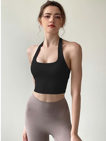 Női pánt nélküli jóga felső melltartóbetéttel, lélegző, gyorsan száradó anyag (nylon 80% / spandex 20%), karcsú szabás, rövid fazon