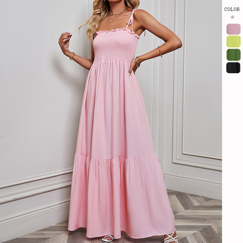 Rochie maxi fără bretele, fără mâneci, talie înaltă, poliester stretch, culoare solidă