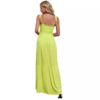 Rochie maxi fără bretele, fără mâneci, talie înaltă, poliester stretch, culoare solidă