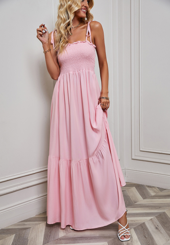 Rochie maxi fără bretele, fără mâneci, talie înaltă, poliester stretch, culoare solidă
