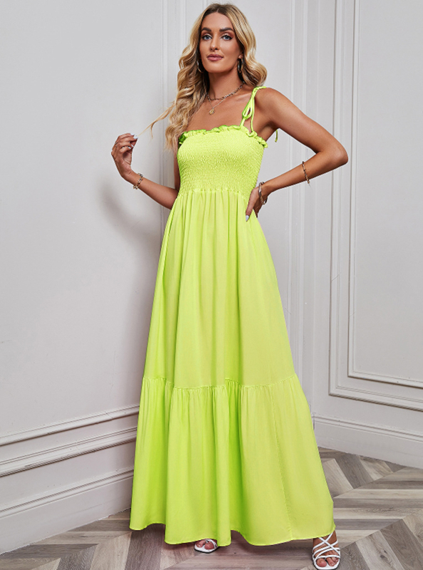 Rochie maxi fără bretele, fără mâneci, talie înaltă, poliester stretch, culoare solidă