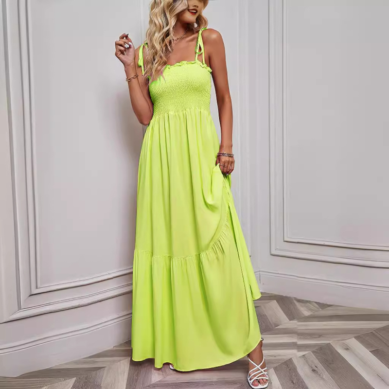 Rochie maxi fără bretele, fără mâneci, talie înaltă, poliester stretch, culoare solidă