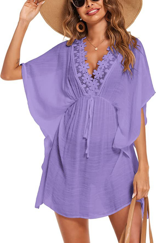 Rochie cu decolteu în V, mâneci batwing, fustă scurtă cu talie înaltă, culoare solidă, stil pulover, amestec rayon/poliester, vară 2023