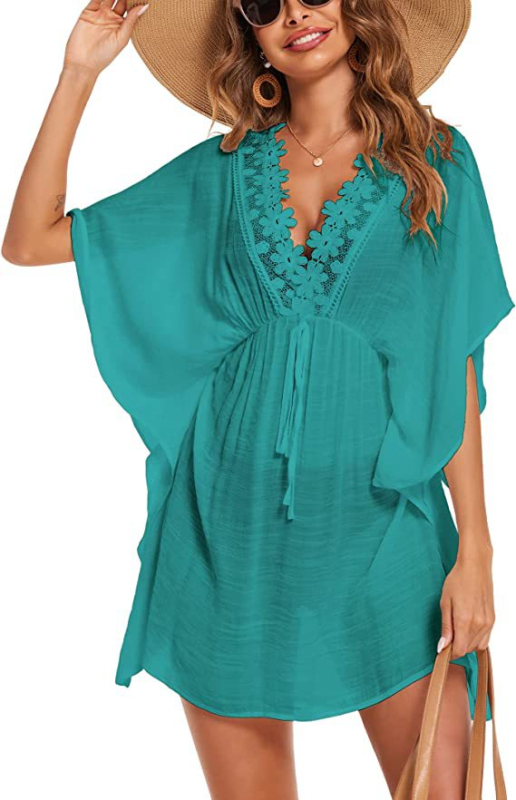 Rochie cu decolteu în V, mâneci batwing, fustă scurtă cu talie înaltă, culoare solidă, stil pulover, amestec rayon/poliester, vară 2023