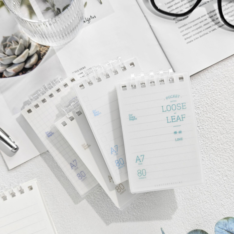 A7 džepna bilježnica s preklopnom spiralom, 80 stranica, format A7, prijenosni studentski bilježnik