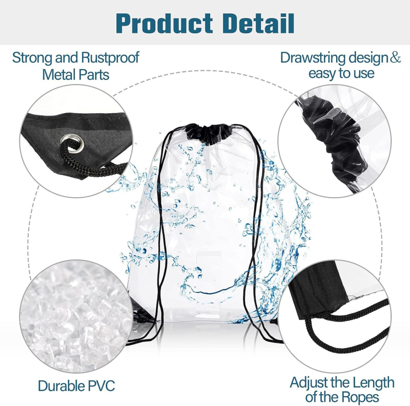 Prozirna PVC torba s vezicom (PVC materijal, vodootporna, UV tisk, tisk logotipa)