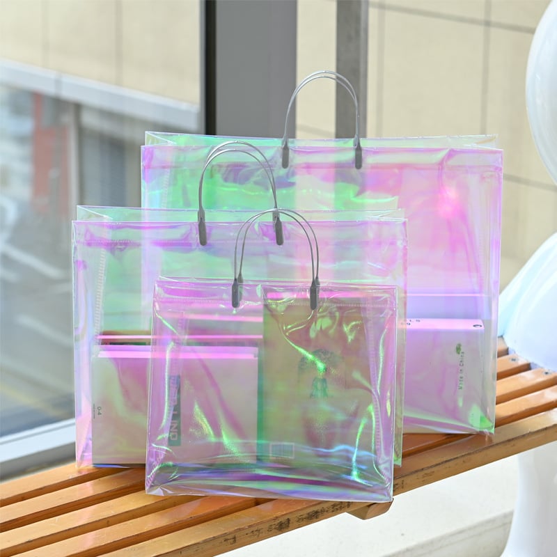 Prozirna laserska tote torba za dnevnu upotrebu - dnevna torba; dvostruka debljina: 24 silk; dnevna proizvodnja: 50 000 komada