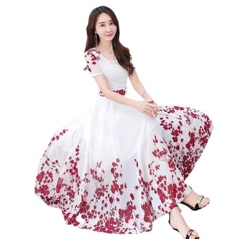 Φόρεμα μίντι από πολυεστέρα με εκτύπωση, στρογγυλός λαιμός και κοντά μανίκια