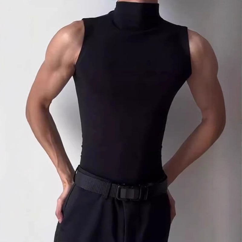 Crna muška sportska vesta s visokim ovratnikom, bez rukava, ljeto, američki streetwear stil