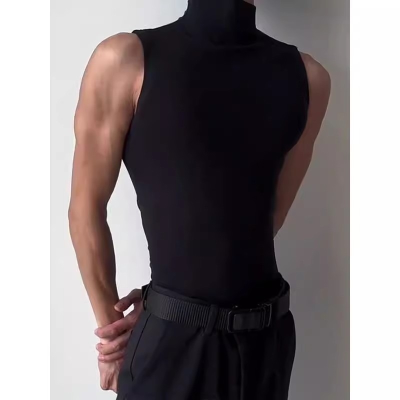 Crna muška sportska vesta s visokim ovratnikom, bez rukava, ljeto, američki streetwear stil