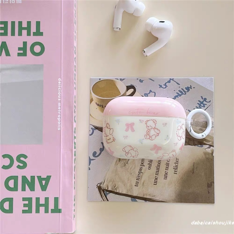 Kryt za AirPods u obliku medvjeda s mašnicom, TPU, injekcijsko oblikovanje, kompatibilan s Apple, prilagodljiv