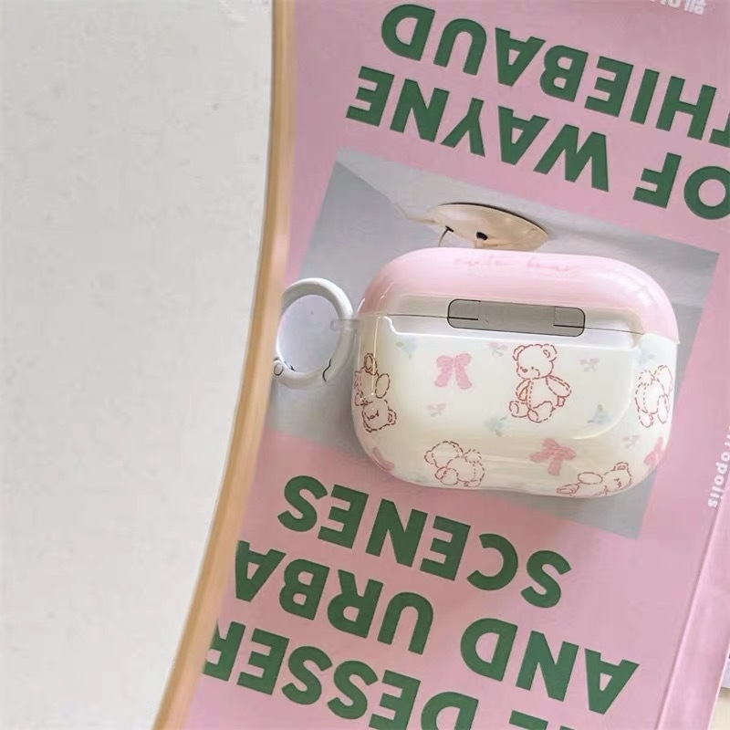 Kryt za AirPods u obliku medvjeda s mašnicom, TPU, injekcijsko oblikovanje, kompatibilan s Apple, prilagodljiv