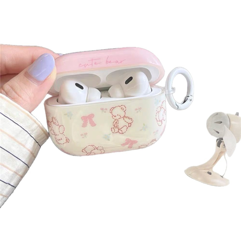 Kryt za AirPods u obliku medvjeda s mašnicom, TPU, injekcijsko oblikovanje, kompatibilan s Apple, prilagodljiv