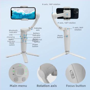 M1 Stabilizátor pre smartfón, ručný gimbal, 3-osi, proti otrasom, Bluetooth, diaľkové ovládanie, ABS