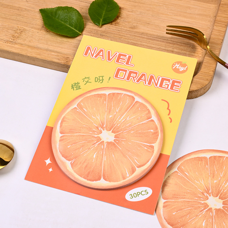 Set de note autoadezive cu temă fructe — fructe realiste în stil desen, seria Coș cu fructe, 30 de foi, adeziv, Cod A623