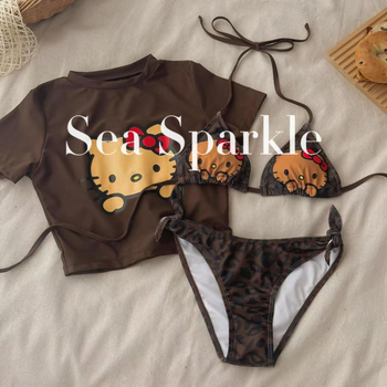 Ženski leopard uzorak dvodjel bikini set s napuhnutim gornjim dijelom i trokutu donjim dijelom, poliester 92%