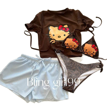 Ženski leopard uzorak dvodjel bikini set s napuhnutim gornjim dijelom i trokutu donjim dijelom, poliester 92%
