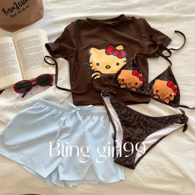Ženski leopard uzorak dvodjel bikini set s napuhnutim gornjim dijelom i trokutu donjim dijelom, poliester 92%