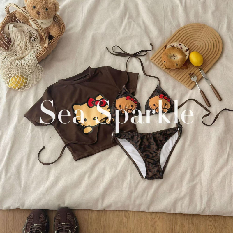 Ženski leopard uzorak dvodjel bikini set s napuhnutim gornjim dijelom i trokutu donjim dijelom, poliester 92%