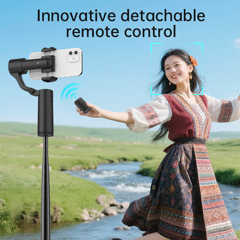 Stabilizátor pre smartphone s sledovaním tváre — klipové uchytenie, 360° horizontálneho a vertikálneho otáčania, ovládanie cez aplikáciu, v balení diaľkové ovládanie