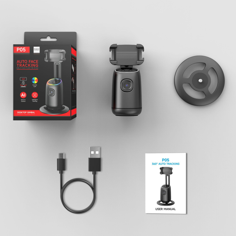Stabilizator za mobitel za livestream s 360° rotacijom, AI prepoznavanje lica za praćenje, anti-shake stabilizacija, ugrađeno LED osvjetljenje