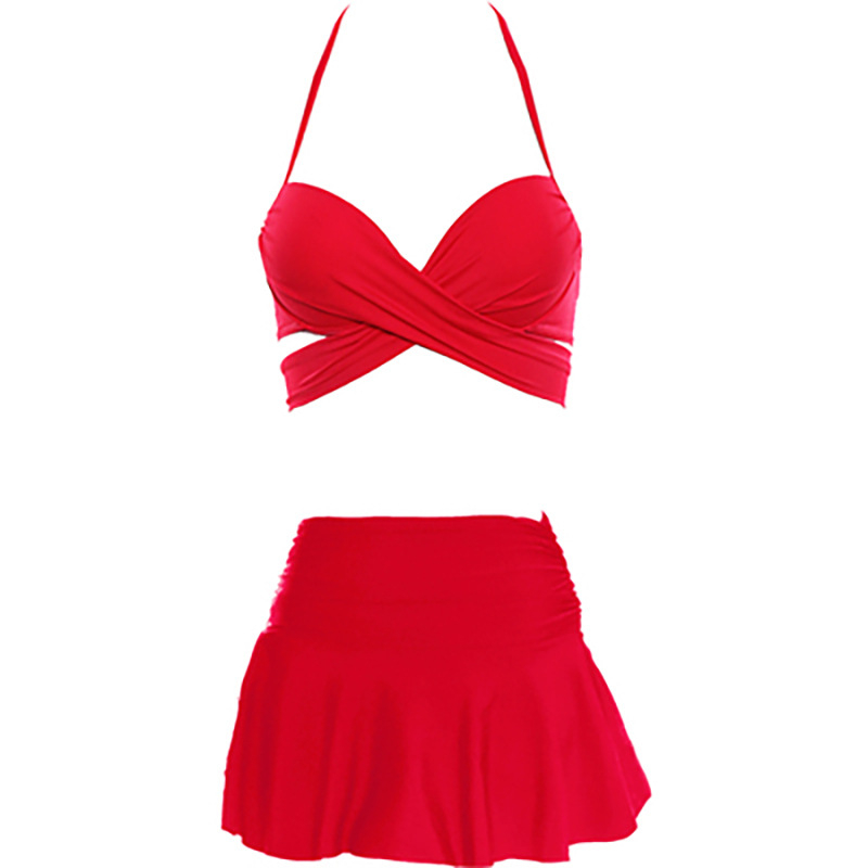 Ainifry Bikini set od tri dijela: gornji dio s podrškom i push-up efektom, suknja visokog struka, najlon tkanina, podstava od poliestera s elastanom