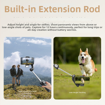 Funsnap Capture Cm9-ai мобилен гимбал за телефон – 3-осен стабилизатор, 360° въртене, Bluetooth, дистанционно, Cm9-ai версия за стриймване на живо на открито