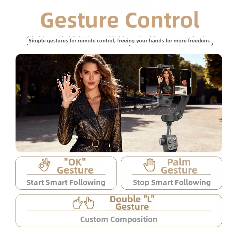 Funsnap Capture Cm9-ai мобилен гимбал за телефон – 3-осен стабилизатор, 360° въртене, Bluetooth, дистанционно, Cm9-ai версия за стриймване на живо на открито