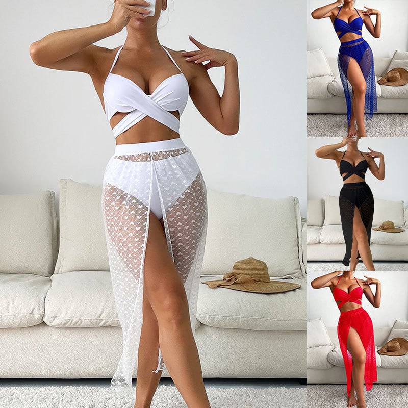 Dream Star trodjelni bikini set s mrežastom suknjom, umetkom za prsni dio, seksi uzorak, poliester 80% s podlogom 20%