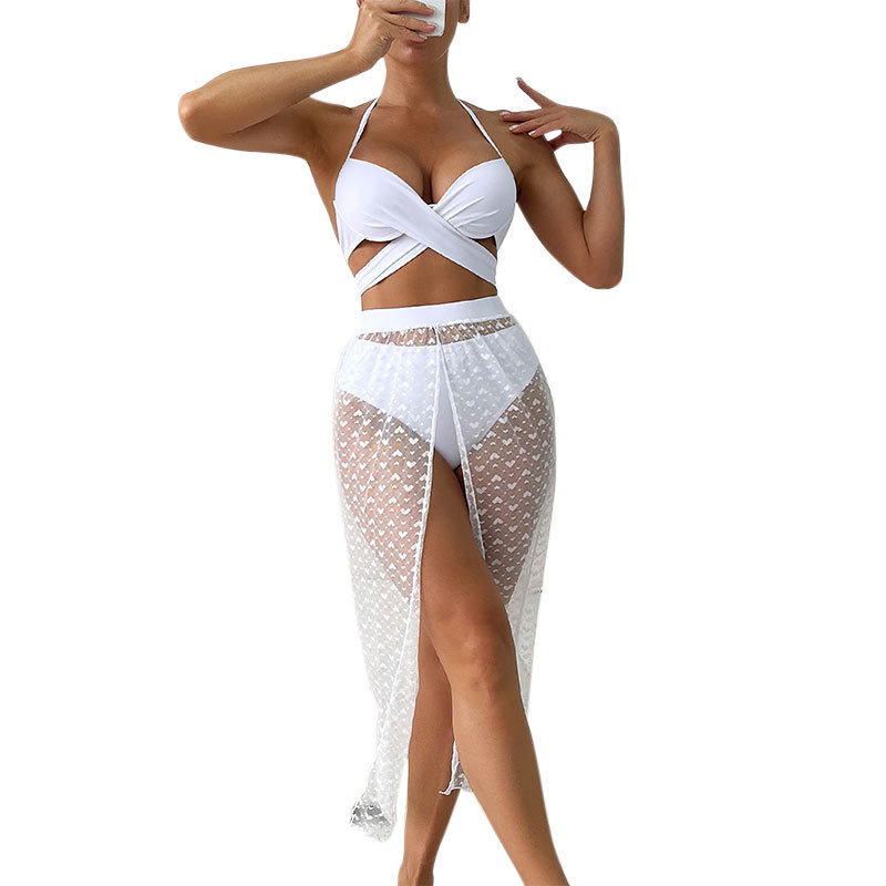 Dream Star trodjelni bikini set s mrežastom suknjom, umetkom za prsni dio, seksi uzorak, poliester 80% s podlogom 20%