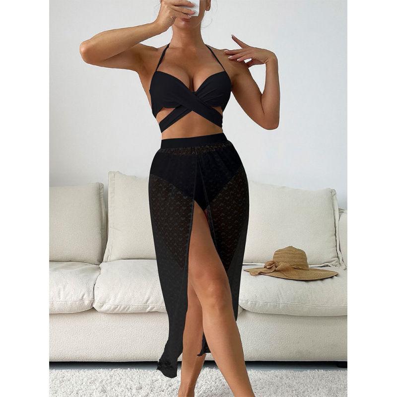 Dream Star trodjelni bikini set s mrežastom suknjom, umetkom za prsni dio, seksi uzorak, poliester 80% s podlogom 20%