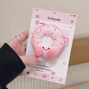Etui din silicon pentru AirPods, cu design donut zâmbitor – compatibil cu AirPods 4-a generație și AirPods Pro 2, stil desen animat, turnare prin injecție