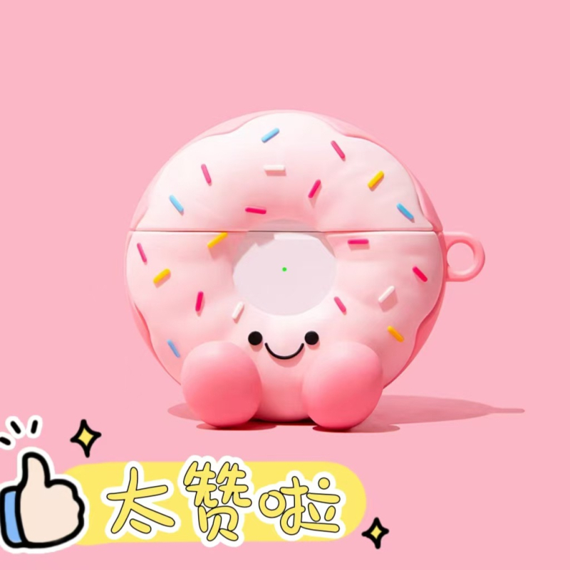 Etui din silicon pentru AirPods, cu design donut zâmbitor – compatibil cu AirPods 4-a generație și AirPods Pro 2, stil desen animat, turnare prin injecție