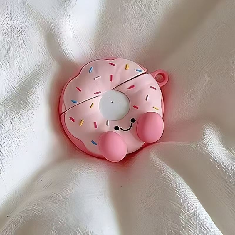 Etui din silicon pentru AirPods, cu design donut zâmbitor – compatibil cu AirPods 4-a generație și AirPods Pro 2, stil desen animat, turnare prin injecție
