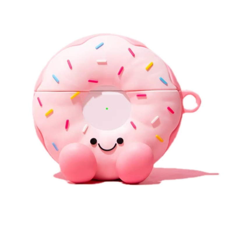 Etui din silicon pentru AirPods, cu design donut zâmbitor – compatibil cu AirPods 4-a generație și AirPods Pro 2, stil desen animat, turnare prin injecție
