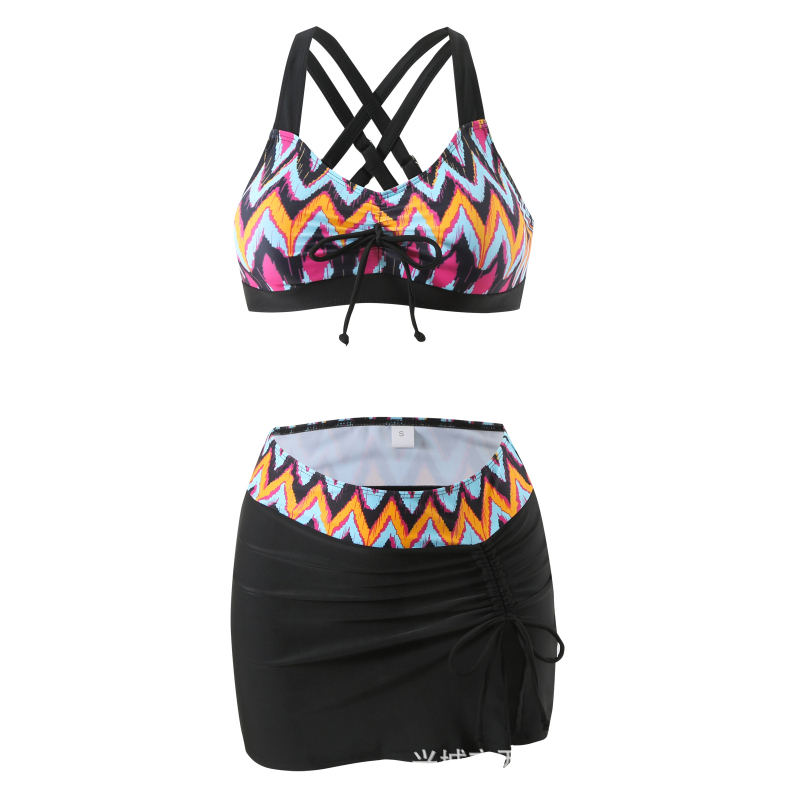 Trodjelni bikini set visokim strukom, s printom, brzo sušenje, jastučići za grudi, 85% poliester, podstava 95%, težina 195 g