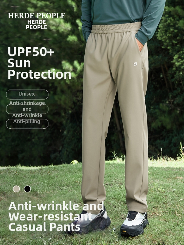 Unisex bežecké nohavice – slnečná ochrana, priedušné, anti-pilling, odolné voči opotrebeniu, rovný strih, bavlna-poliester-spandex