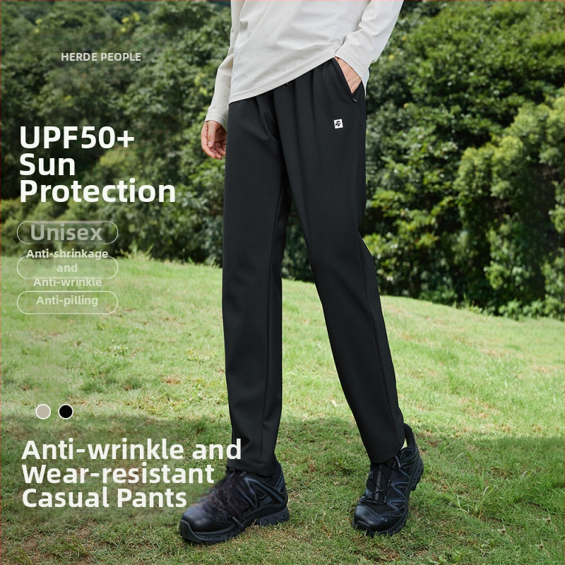 Unisex bežecké nohavice – slnečná ochrana, priedušné, anti-pilling, odolné voči opotrebeniu, rovný strih, bavlna-poliester-spandex