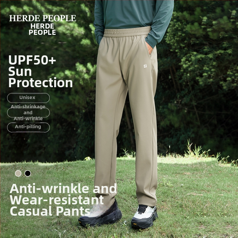 Unisex bežecké nohavice – slnečná ochrana, priedušné, anti-pilling, odolné voči opotrebeniu, rovný strih, bavlna-poliester-spandex