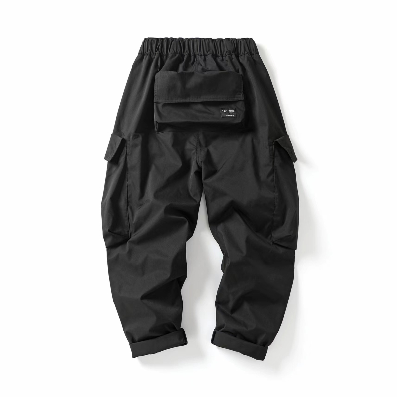 Casual hlače - japanski retro stil, hlače ravnog kroja s vezicama oko gležnja, srednja visina struka, poliester vlakno