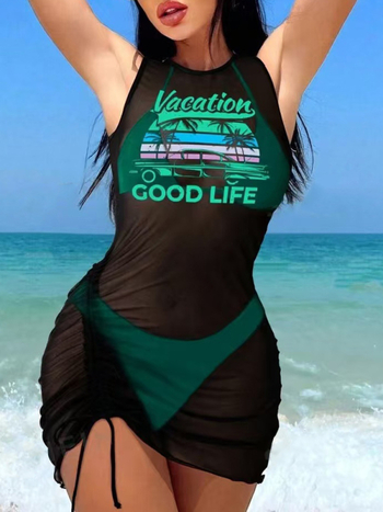 trokomponentni bikini set za žene s otiskom, poliester tkanina i poliester podstava, za plivanje