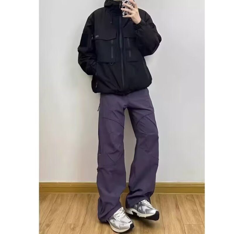 Sportske casual hlače, široki kroj, zip zatvarač, Lycra elastična tkanina (za sve sezone)